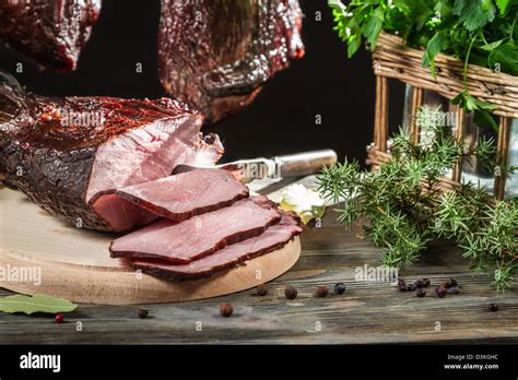 Close Up Of Freshly Sliced Smoked Ham Stock Photo Alamy