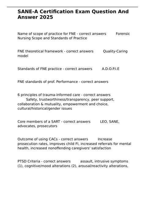 SANE-A Certification Exam Question And Answer 2025. - Nursing - Stuvia US