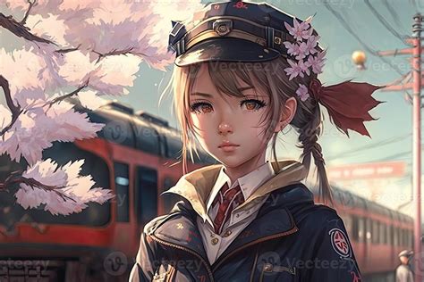 Cute Anime Train Driver Girl At Train Station 23035514 Stock Photo At