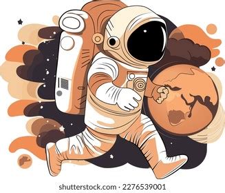 Astronaut Explores Space Being Desert Planet Stock Vector Royalty Free