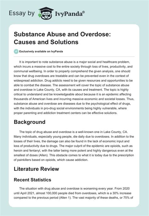 Substance Abuse and Overdose: Causes and Solutions - 1104 Words ...