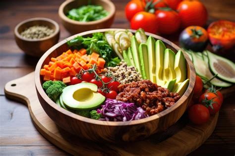 Premium AI Image Vegan Buddha Bowl With Quinoa Avocado And Fresh Veggies