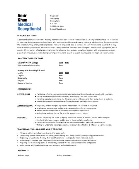 Free Sample Medical Receptionist Resume Templates In Ms Word Pdf