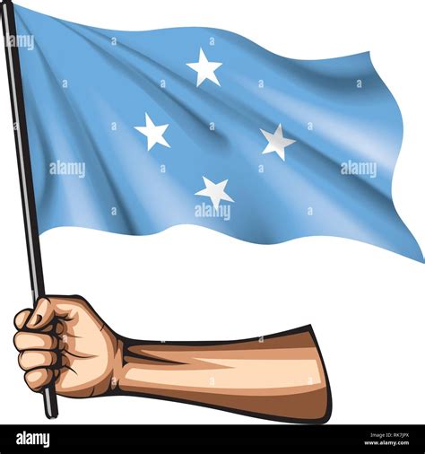 Federated States Micronesia Flag And Hand On White Background Vector