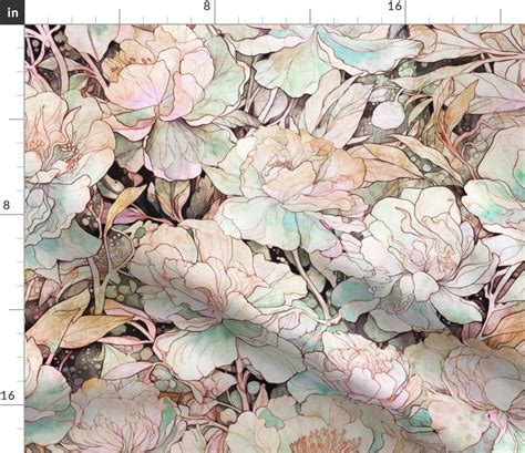 Peonies with linen texture, Peony, Fabric | Spoonflower