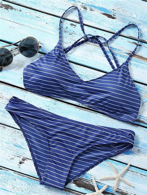 Off Strappy Bikini Set In Purplish Blue Zaful