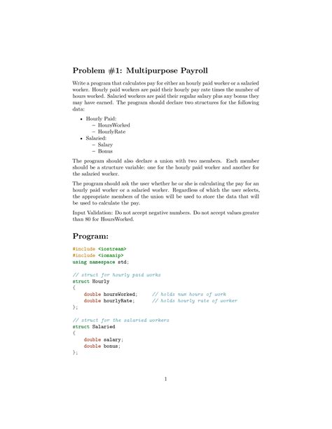 Midterm Exam Q1 C Problem 1 Multipurpose Payroll Write A Program That Calculates Pay For