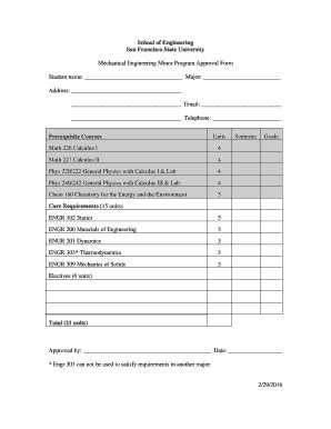 Fillable Online Engineering Sfsu Mechanical Engineering Minor Program