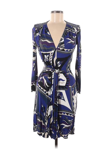 Emilio Pucci 100 Viscose Multi Color Blue Casual Dress Size 6 74