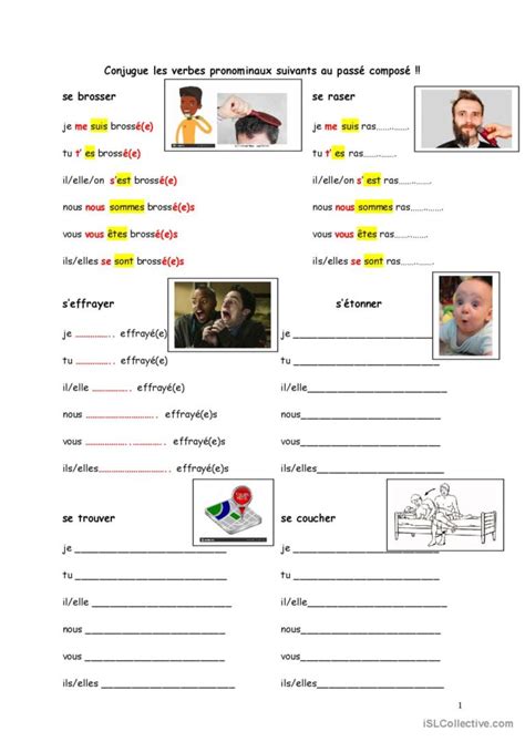 verbes pronominaux passé composé pra Français FLE fiches pedagogiques