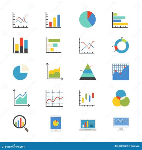 Business Chart And Graph Flat Icons Color Stock Vector Image