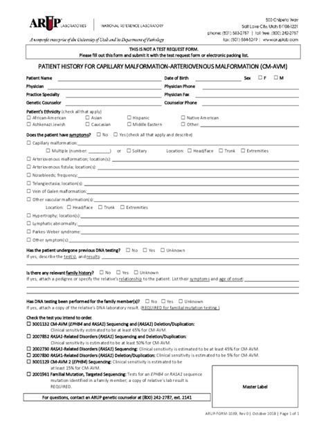 Fillable Online Arup Form Cm Avm Patient History Fax Email Print