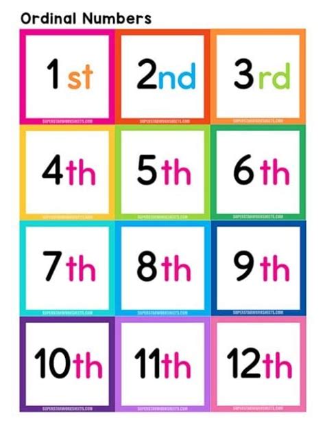 Ordinal Number Flashcards Superstar Worksheets