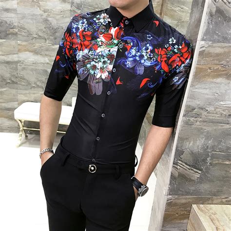 New Mens Flower Shirts Fancy Mens African Clothing Summer Mens Fashion Shirts Floral Camisas