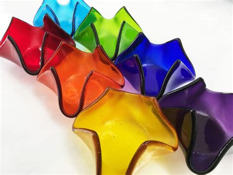 Chakra Colors Set Of 7 Rainbow Fused Glass Candle Holders Etsy