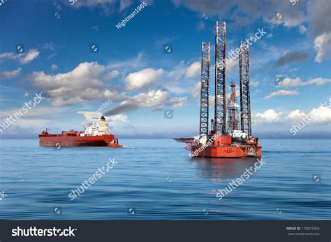 oil rig  tanker ship  offshore area stock photo