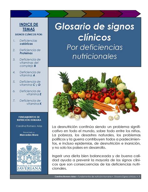 Calam O Glosario De Signos Clinicos Por Deficiencias Nutricionales