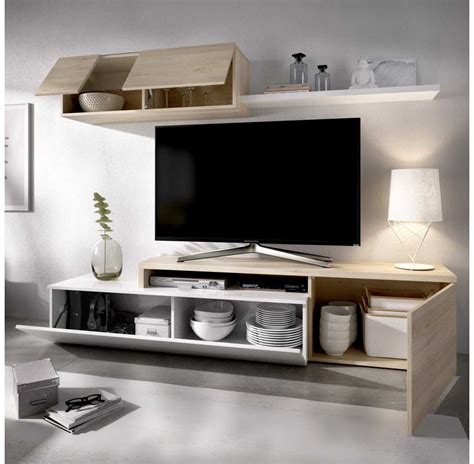 Mueble Sal N Para Tv Compacto Modelo Valleta Blanco Brillo Y Natural