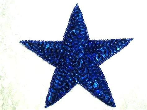 Sequin Beaded Applique Blue Star