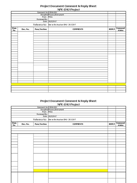 Comment Sheet Template Pdf Written Communication