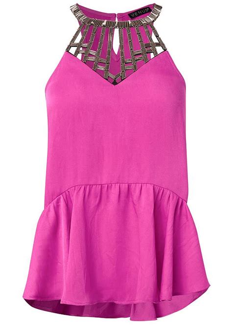 Embellished Neckline Top In Fuchsia Venus