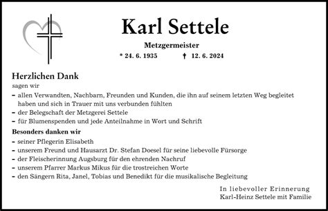 Traueranzeigen Von Karl Settele Augsburger Allgemeine Zeitung