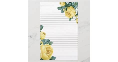 Yellow Roses Lined Stationery Zazzle