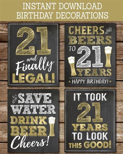 Beers Theme 21st Birthday Party Signs For Guys Gold And White On A