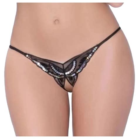 Lingerie Sexy De Lantejoulas Bordadas Para Mulheres Cuecas Virilha