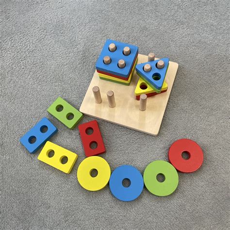 Wooden Sorting Stacking Toylearn Color And Shape Etsy