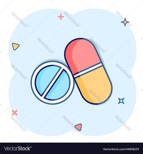 Pill Icon In Comic Style Medical Capsules Cartoon Vector Image