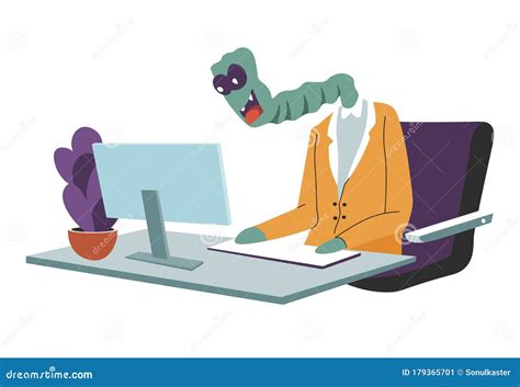 Alien Character In Office Working On Laptop Vector Stock Vector