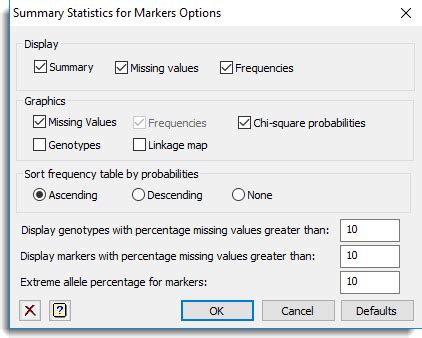 Summary Statistics For Markers Options Genstat Knowledge Base