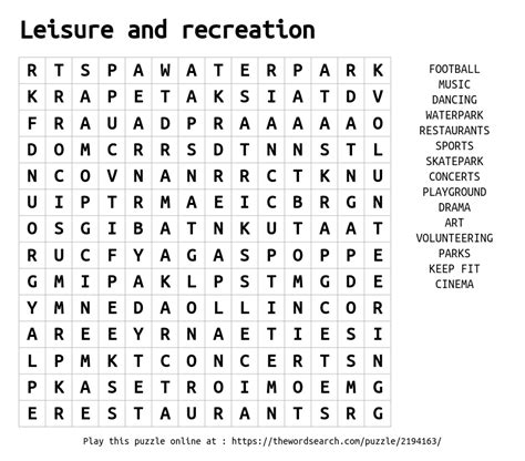 Download Word Search On Leisure And Recreation