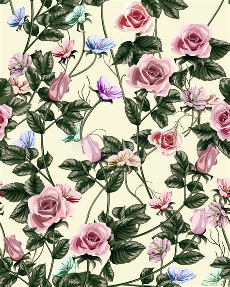 Vintage Seamless Pattern With Roses Vector Illustration Stock Vector