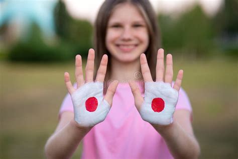 Happy Funny Smiling Child Girl Show Open Hand Raised Painted in Japan ...