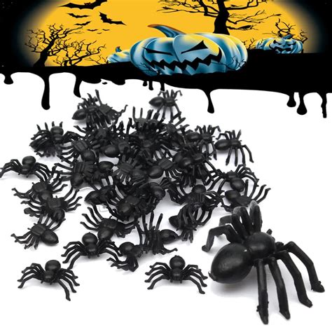 Buy 50pcsset Halloween Decorative Spiders Small Black Plastic Fake Spider Toys