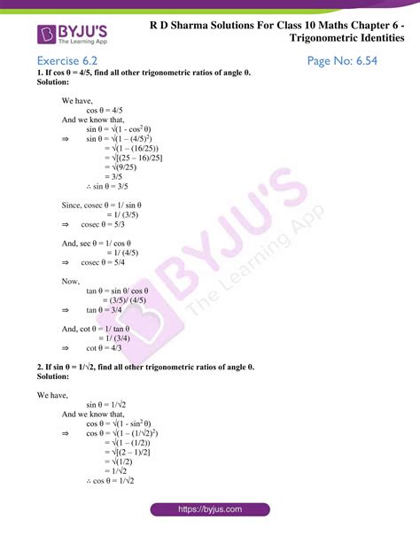 Rd Sharma Solutions For Class 10 Maths Updated For 2023 24 Chapter 6 Trigonometric Identities