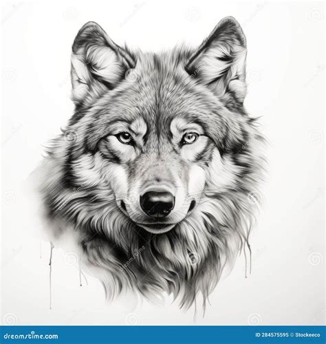 Realistic Wolf Portrait Tattoo Drawing with High Contrast Stock ...