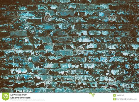 Old Shabby Turquoise Painted Brick Wall Retro Grunge Background Stock