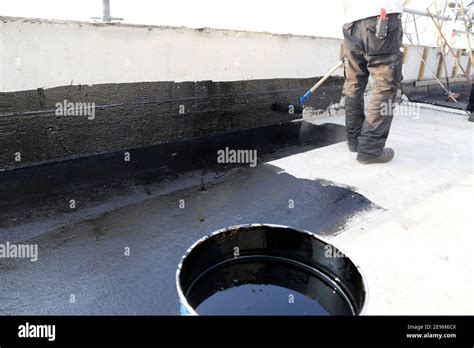 Bitumen Primer For Flat Roof Waterproofing Stock Photo Alamy