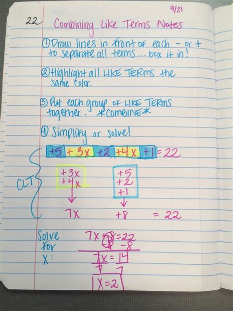 Combining Like Terms Worksheet 7th Grade