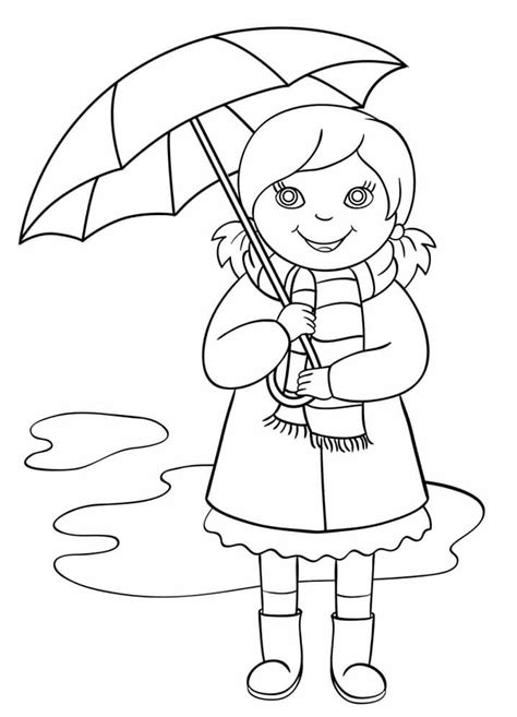 Desenhos De Garota Segurando Guarda Chuva Para Colorir E Imprimir