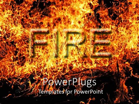 Powerpoint Template Fire Word In Flames Digital Representation Of