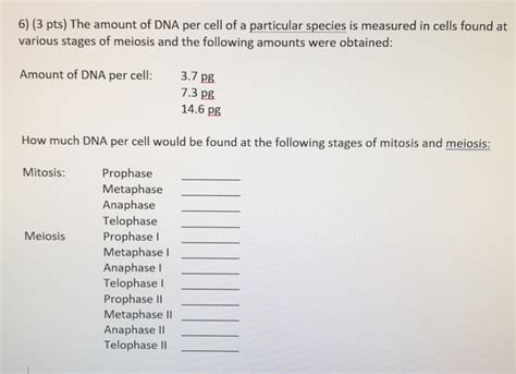 Solved 6 3 Pts The Amount Of Dna Per Cell Of A Particular