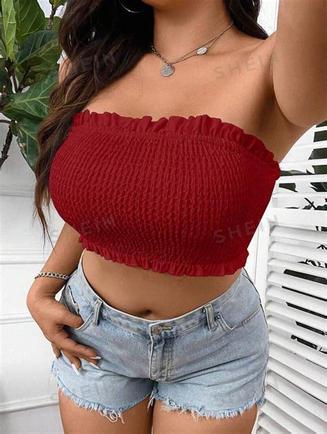 Shein Ezwear Top Bandeau Com Franzidos Na Frente Básico Branco Para