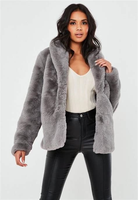 Missguided Tall Gray Shawl Collar Faux Fur Coat In 2021 Grey Faux