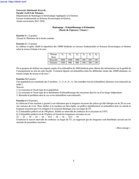 S R Echantillonnage Et Estimation Universit E Abdelmalek Essa Adi