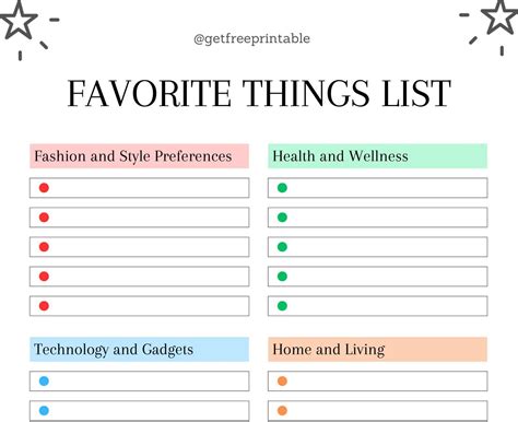 Favorite Things List Printable - GetFreePrintable