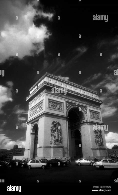 Arc De Triomphe In Paris Shot In Grainy Infrared Monochrome Stock Photo